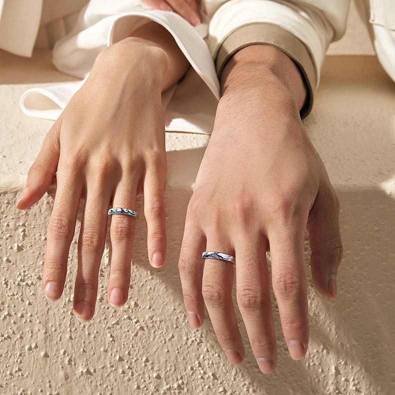 Mountain & Ocean Couple Rings