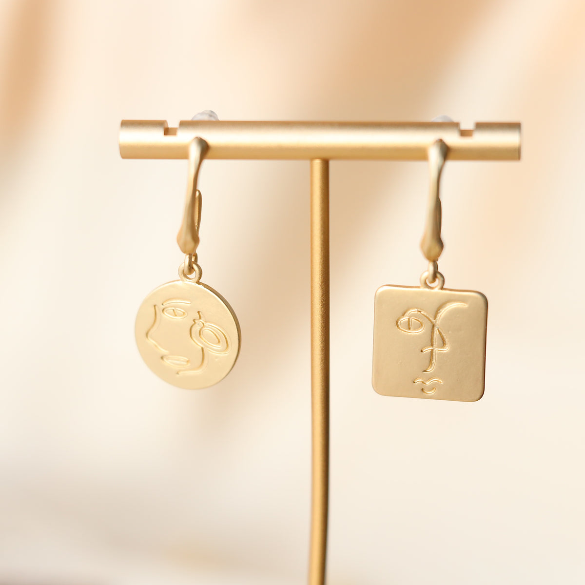 Gold Face Irregular Shaped Earrings