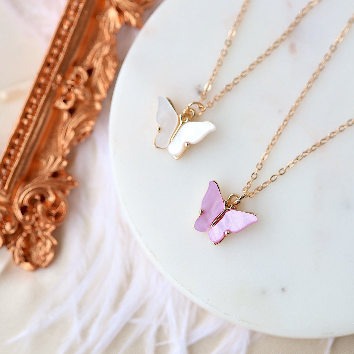 Beige Butterfly Pendant Necklace
