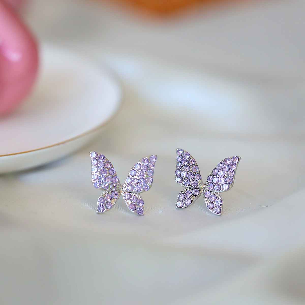 Purple Butterfly Pearl Dangle Earrings