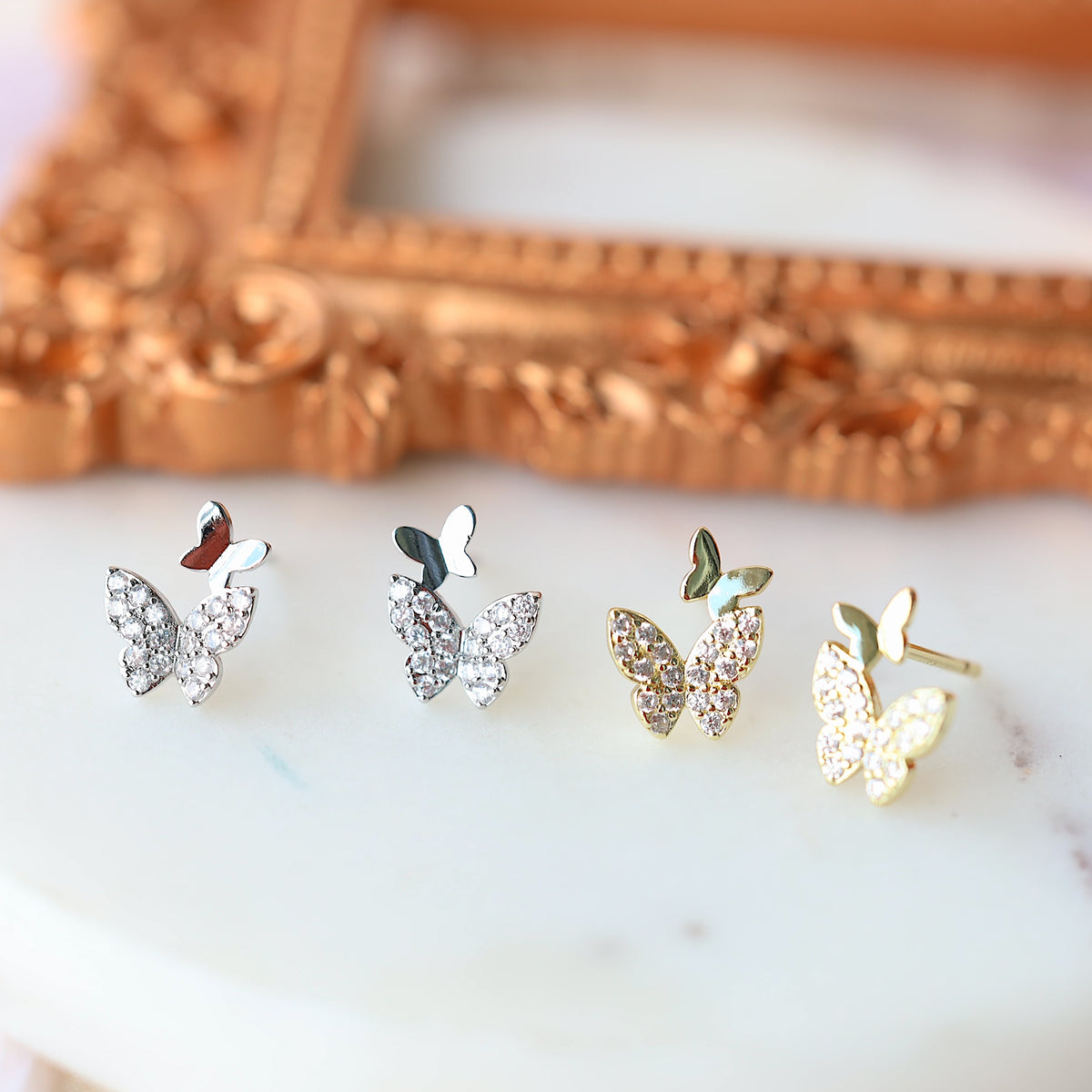Double Butterfly Studs Earrings