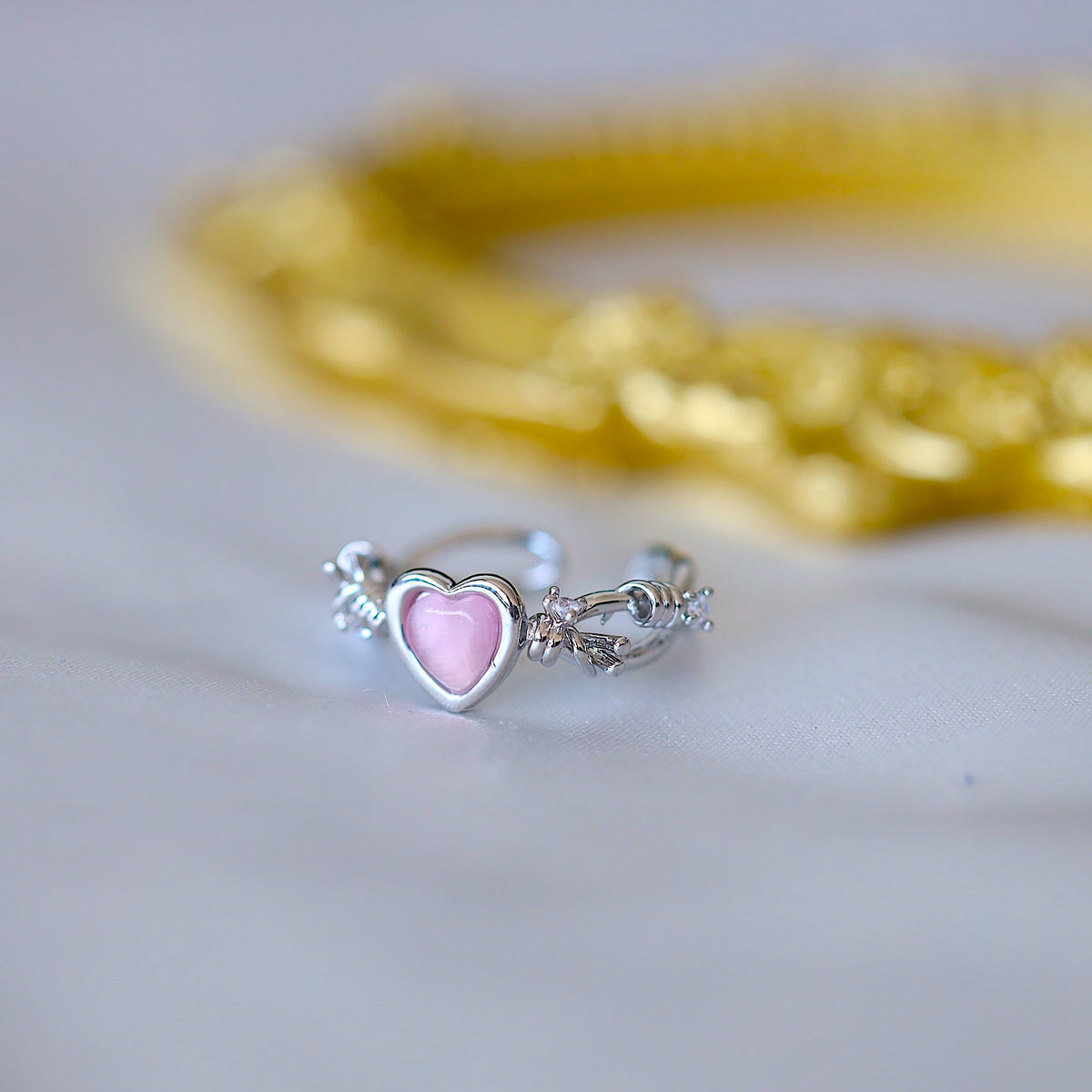 Silver Chain Curb Heart Ring