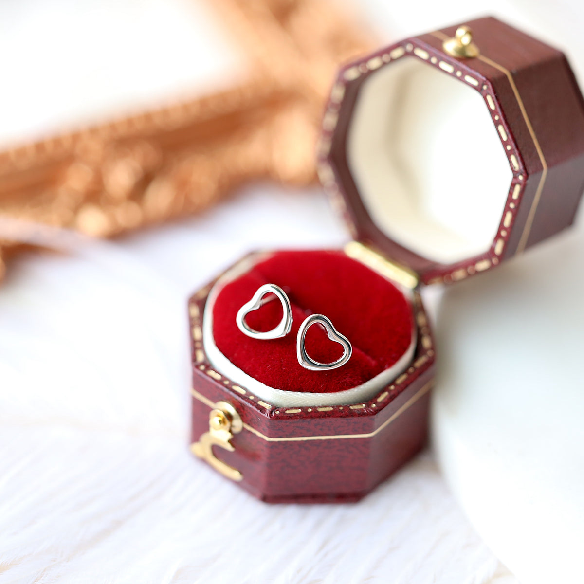 Hollow Heart Silver Ear Studs