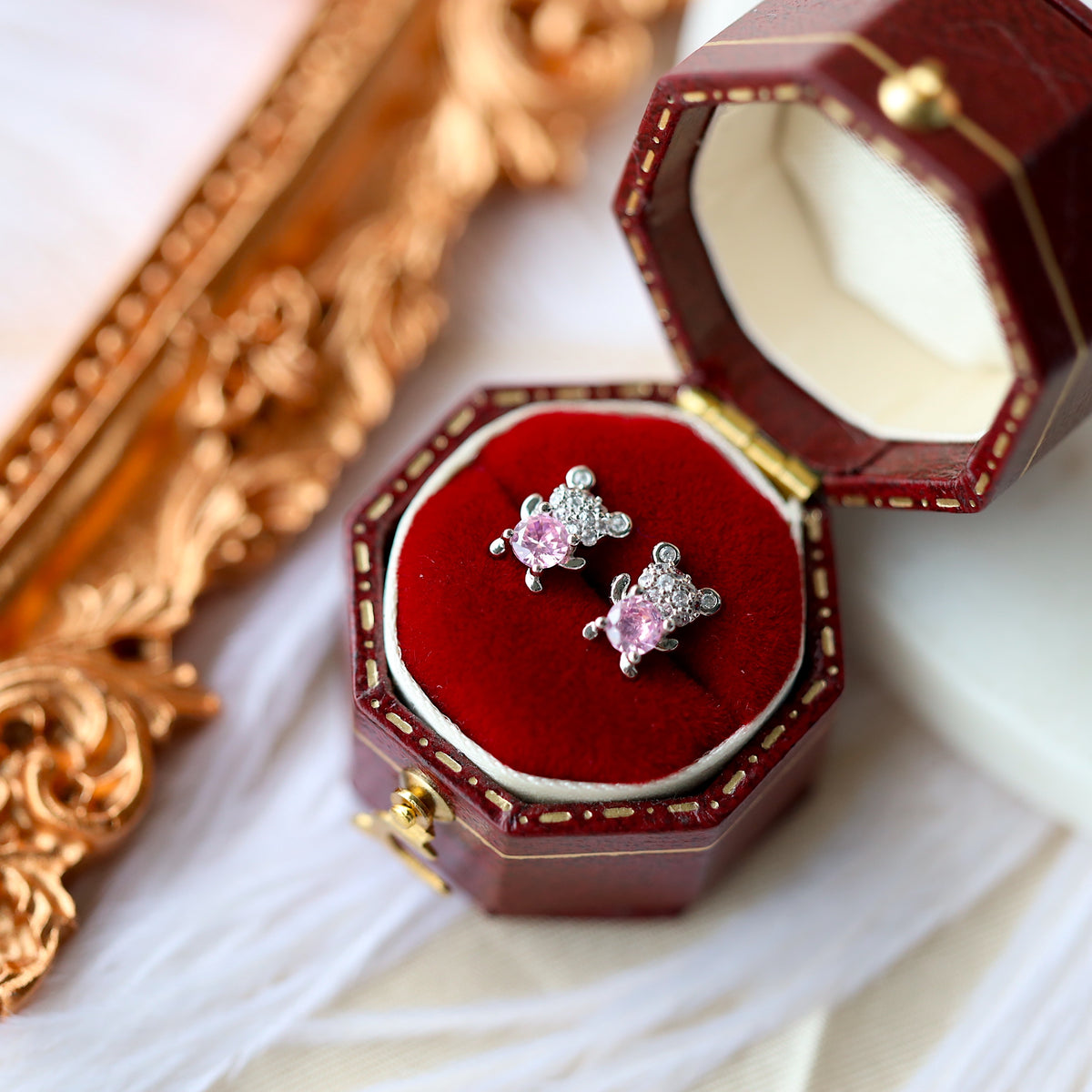 Pink Bear Ear Studs