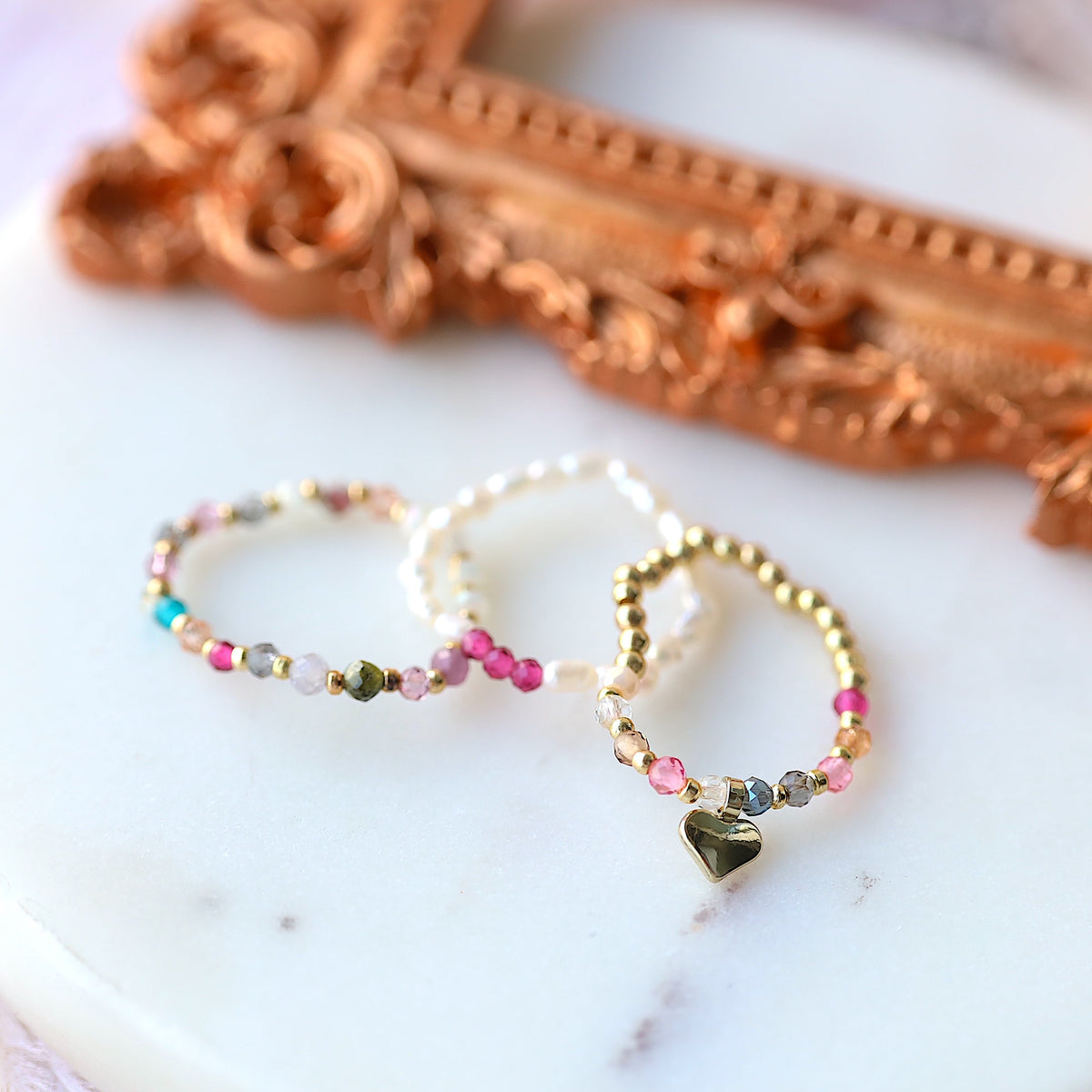 Elastic Beads Rings Set