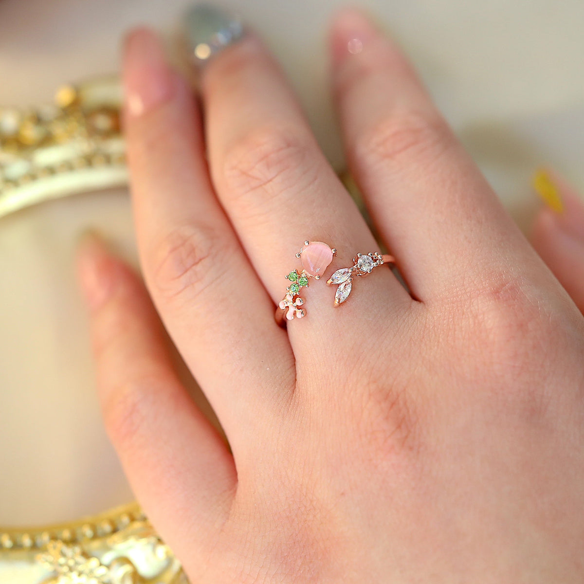 Silver Heart Gem Rose Gold Ring