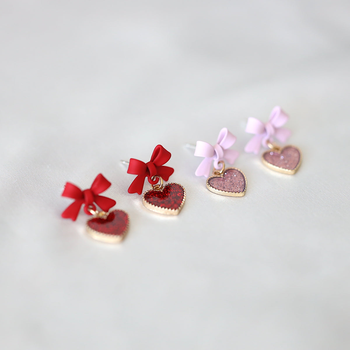 Red Bow Heart Earrings