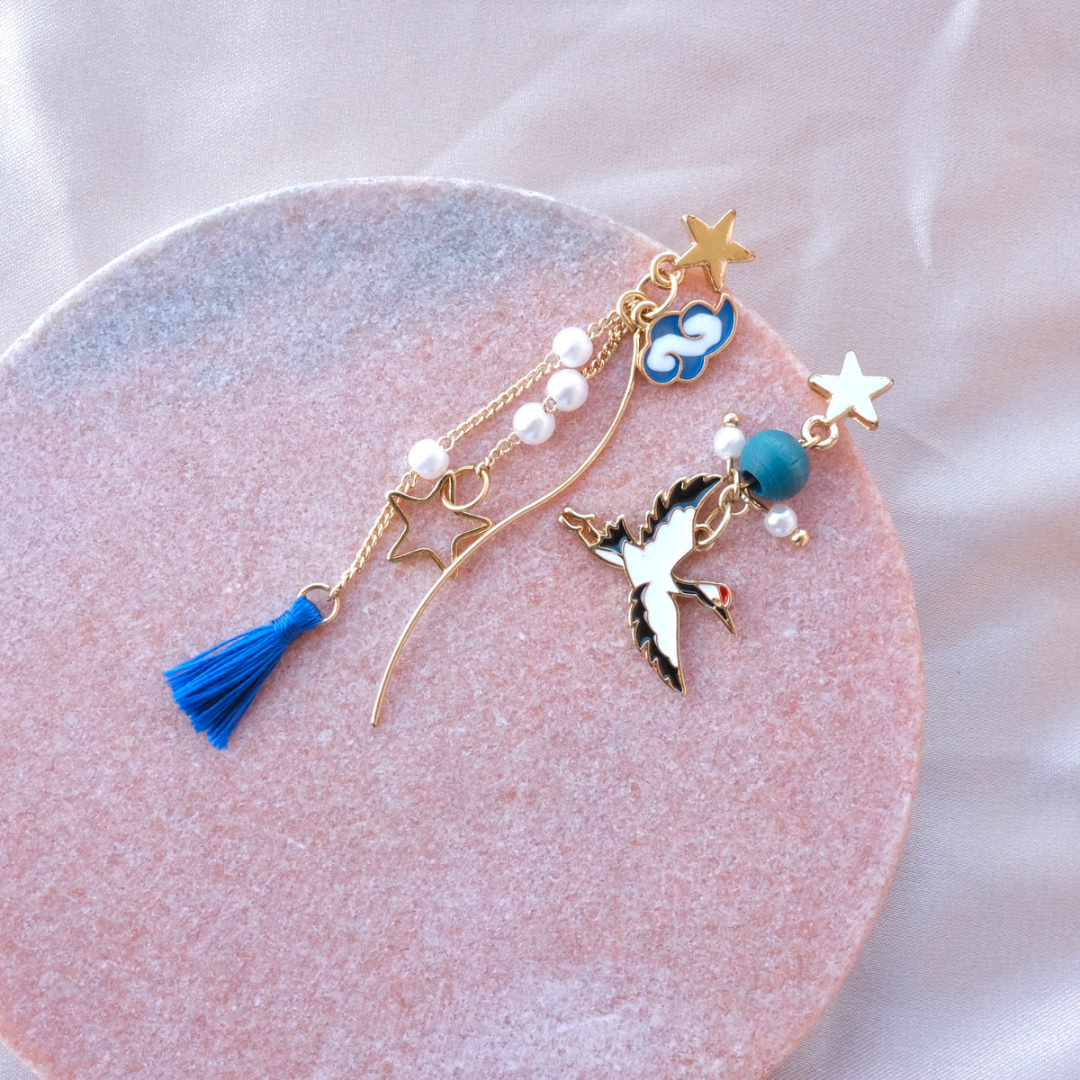Lucky Crane Blue Earrings