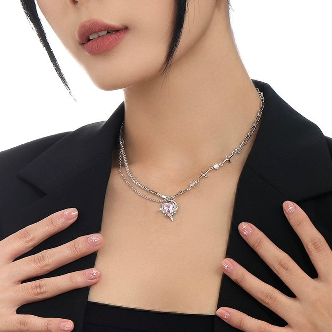 Pink Heart Angel Necklace