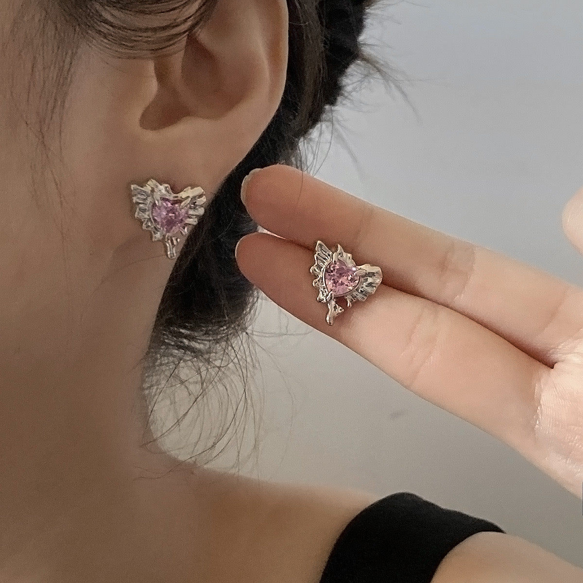 Punk Pink Heart Ear Studs