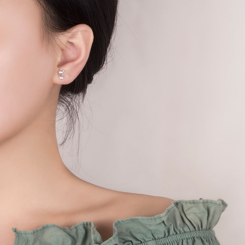 Silver Cat Studs Earrings