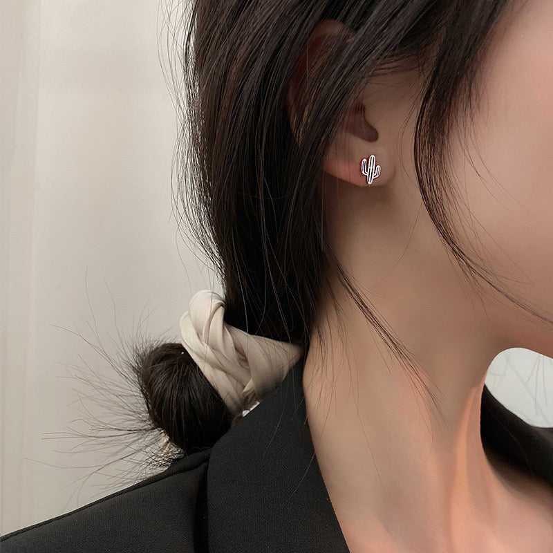 Silver Cactus Ear Studs