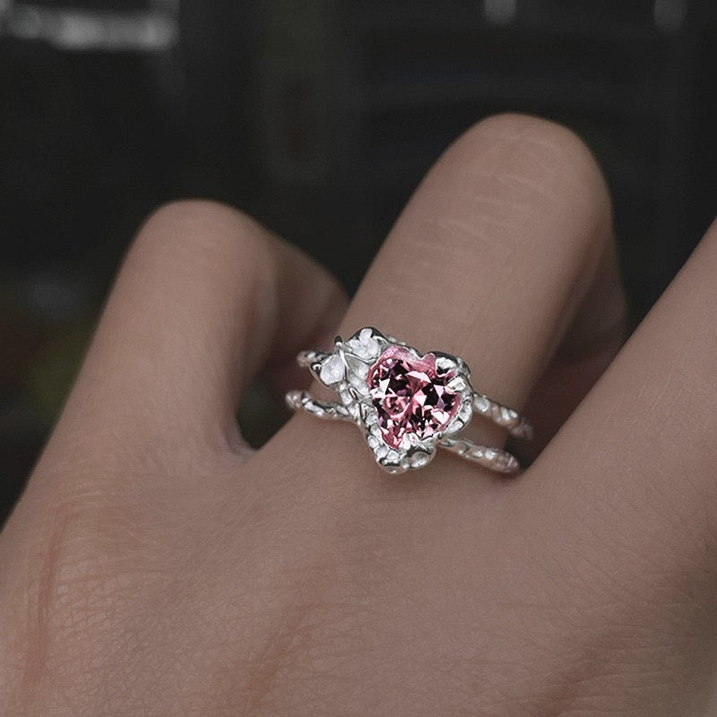 Metallic Pink Heart Gem Ring
