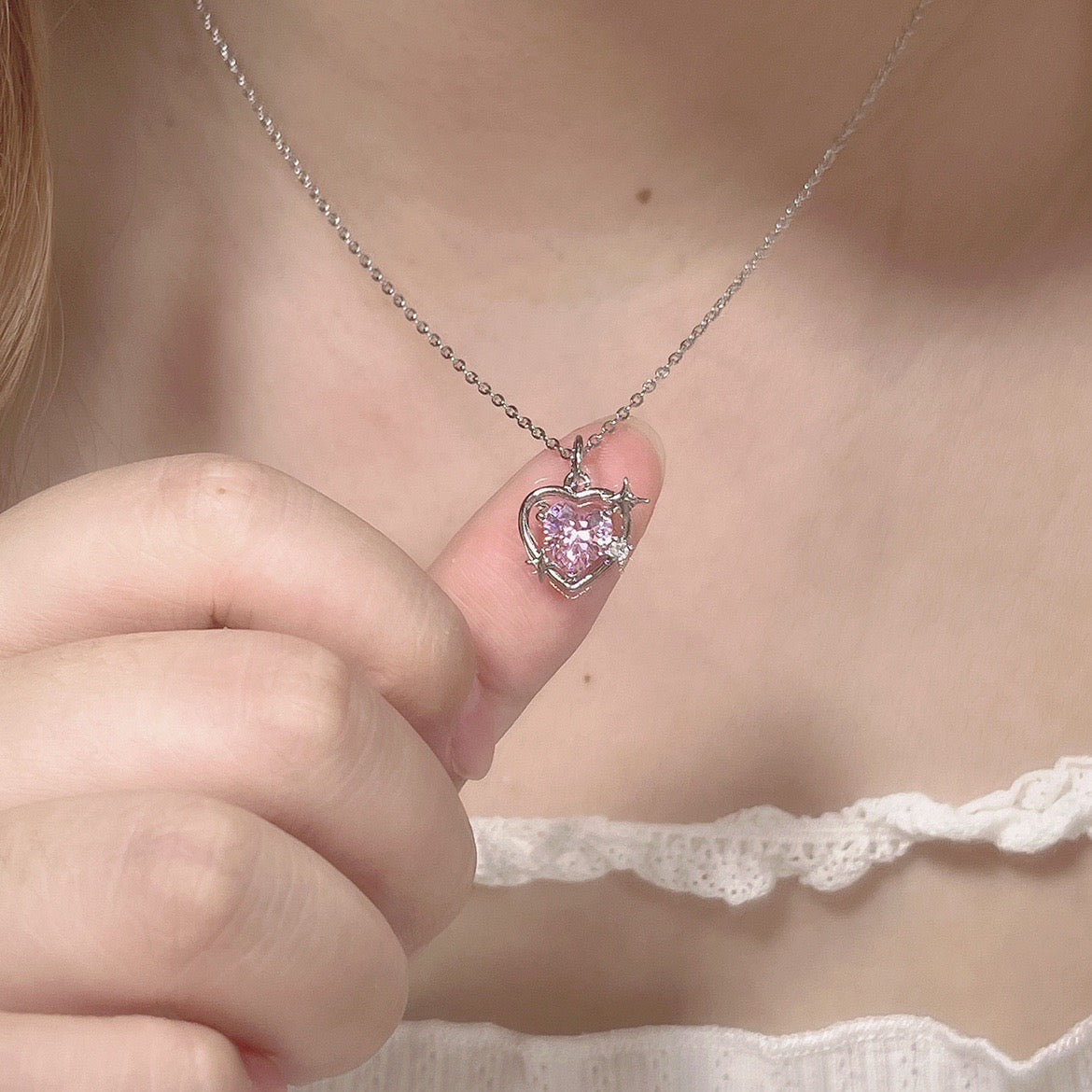 Pink Gem Heart Necklace