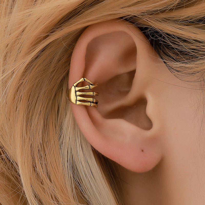 Silver Skeleton hand ear cuffs