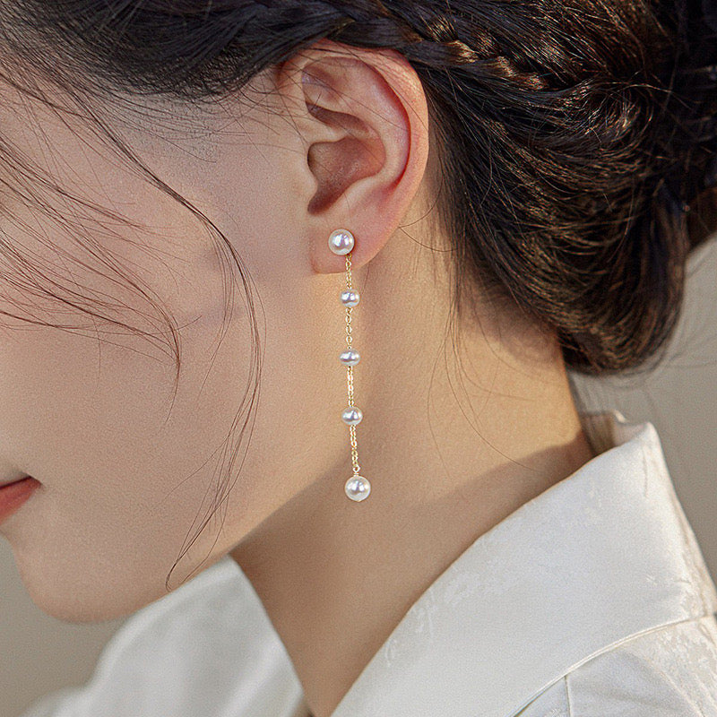 Long Pearl Drop Earrings