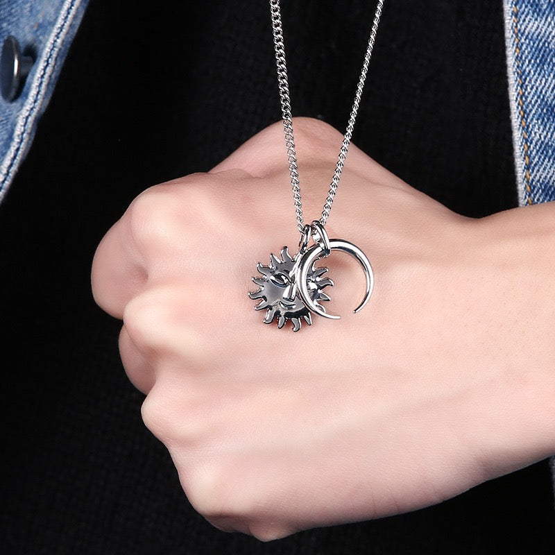Silver Sun & Moon Necklace