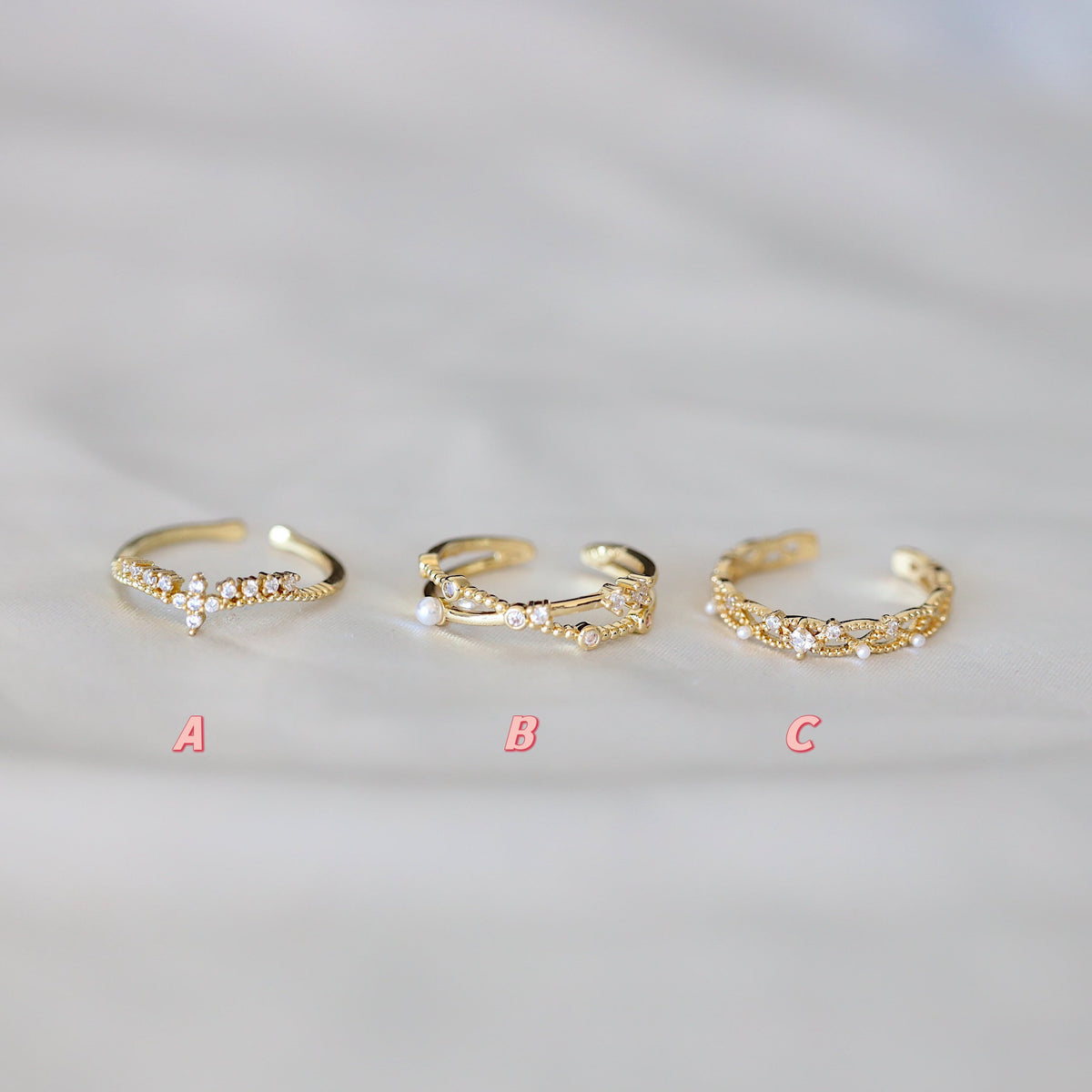 Gold CZ Pearl Lace Band Ring