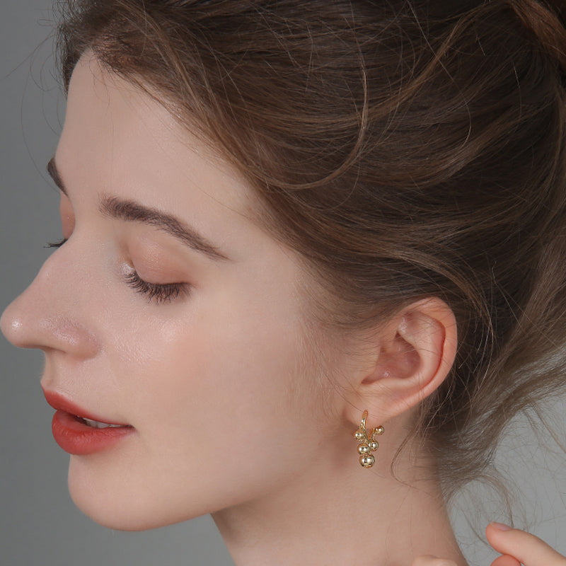 Gold Ball Hoops Earrings
