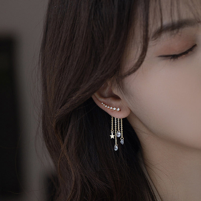 Two Ways Ear Climber Dangle Star Earrings