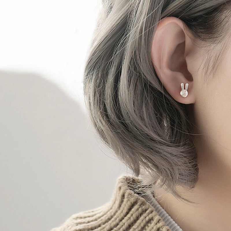 Silver Rabbit Ear Studs