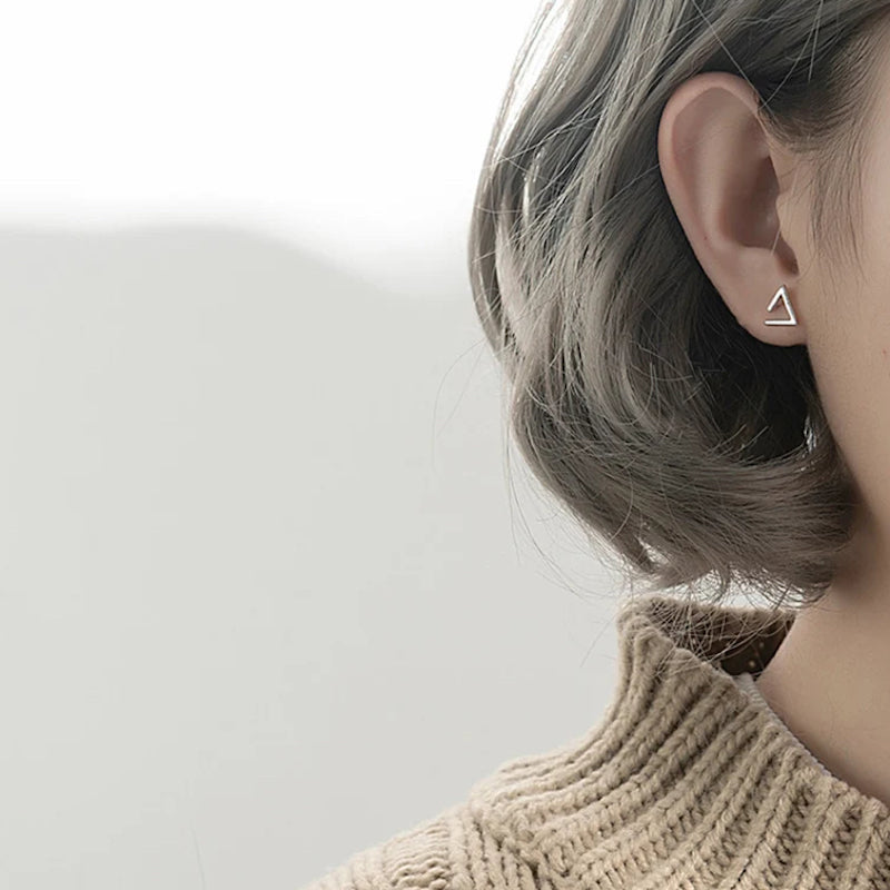 Silver Triangle Ear Studs
