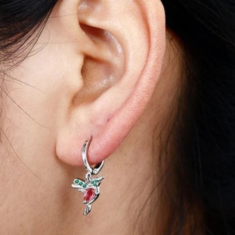 Hummingbird Hoop Huggie Earrings
