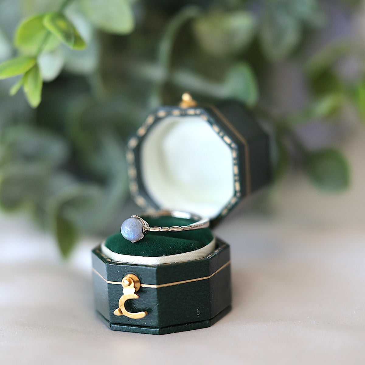 Silver Thin Band Moonstone Ring