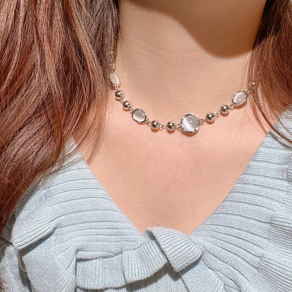Grey Gemstone Punk Necklace