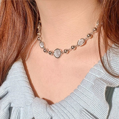 Grey Gemstone Punk Necklace