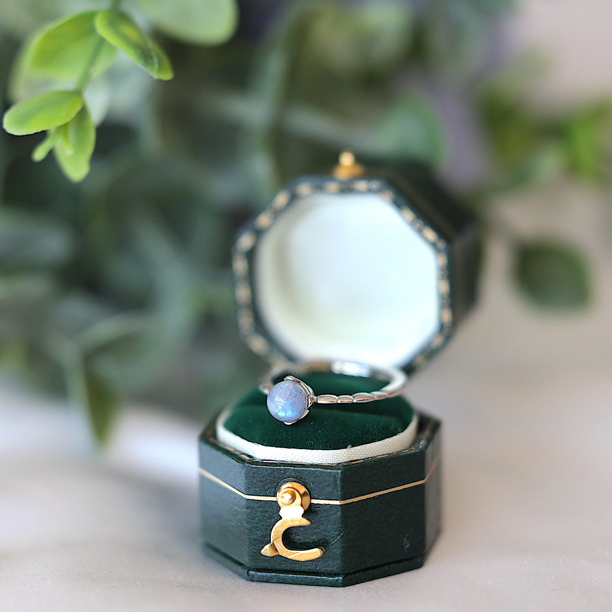 Silver Thin Band Moonstone Ring
