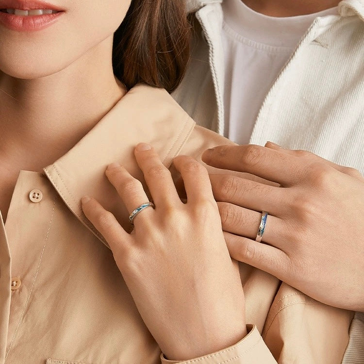 Mountain & Ocean Couple Rings