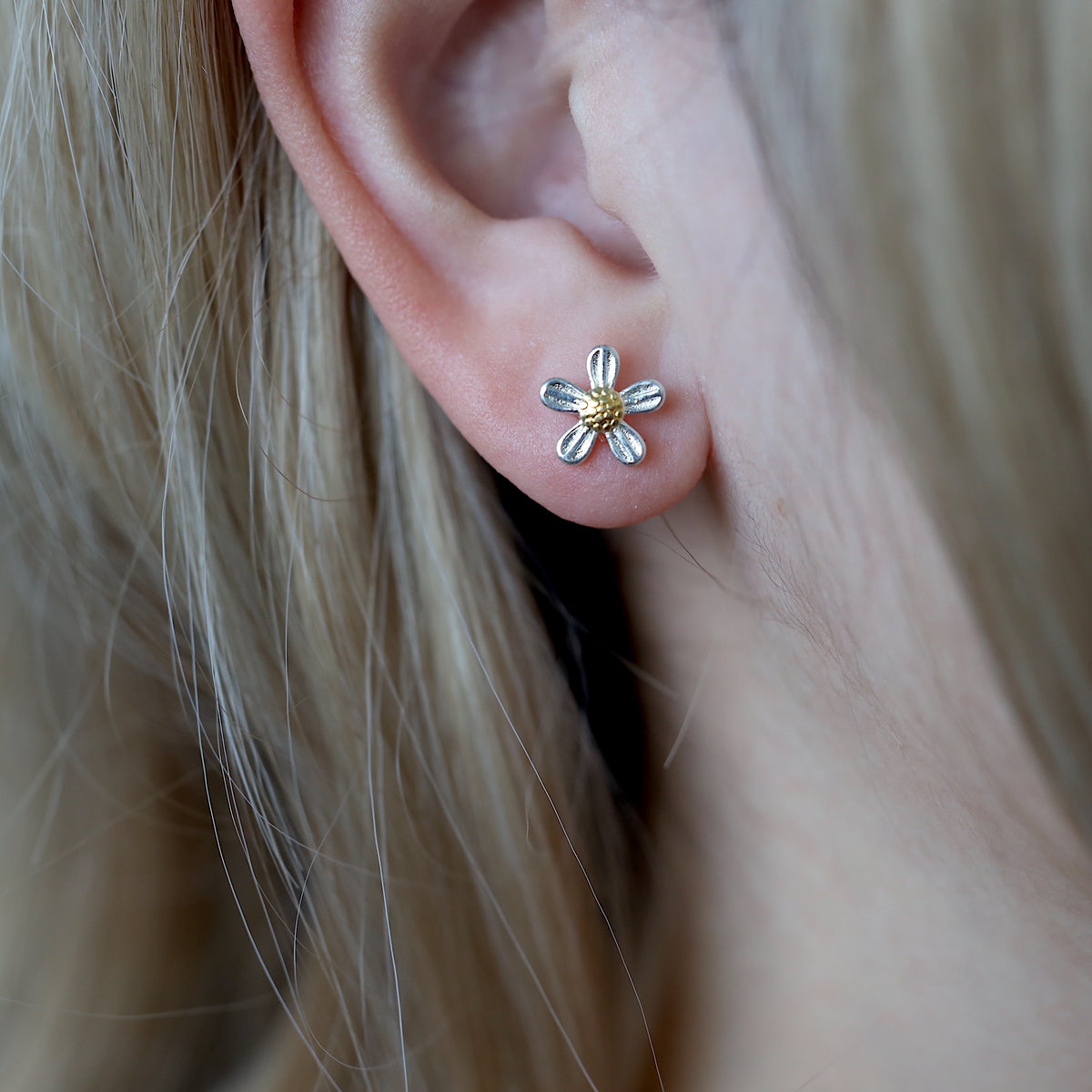Silver Daisy Ear Studs