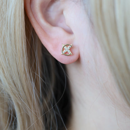 Dainty Moon and Star Ear Studs