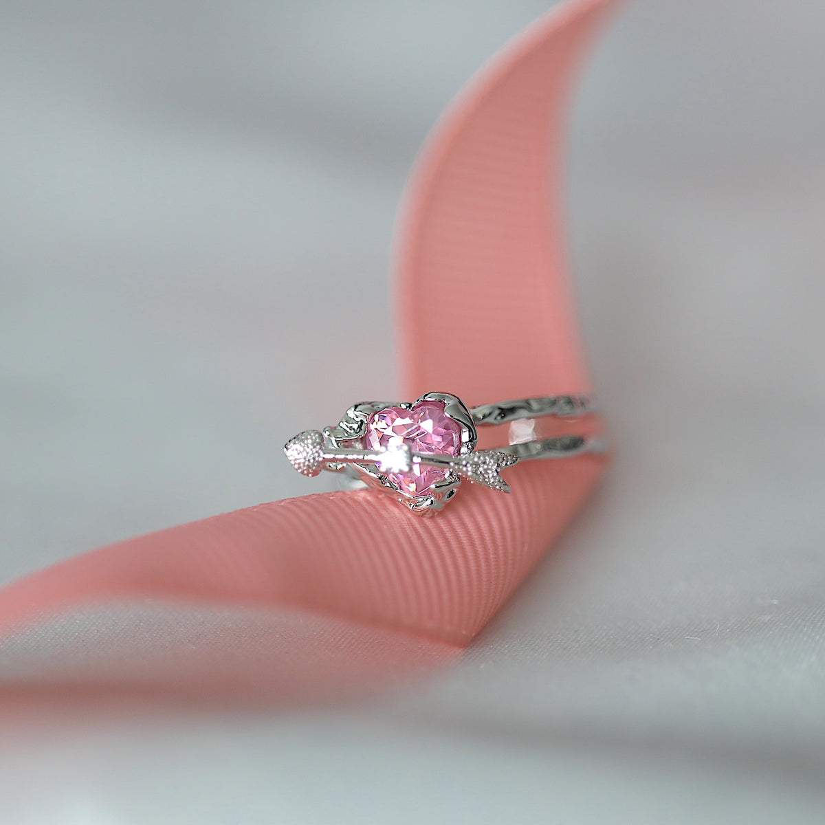 Metallic Pink Heart Arrow Ring