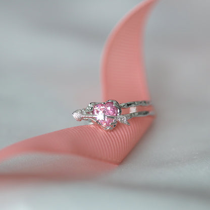 Metallic Pink Heart Arrow Ring