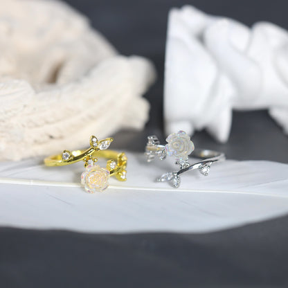 Gold Hologram Flower and Leaf Ring