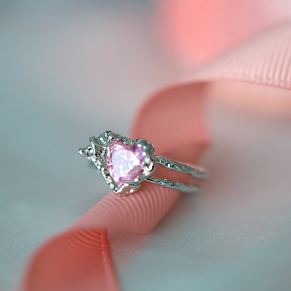 Metallic Pink Heart Gem Ring