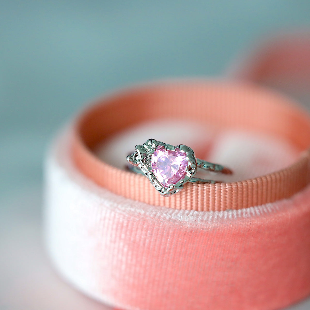 Metallic Pink Heart Gem Ring