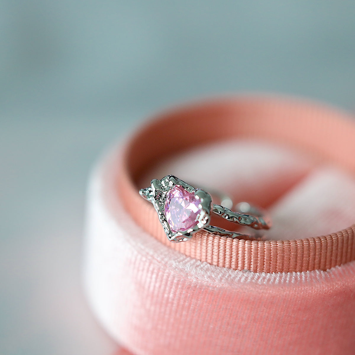 Metallic Pink Heart Gem Ring