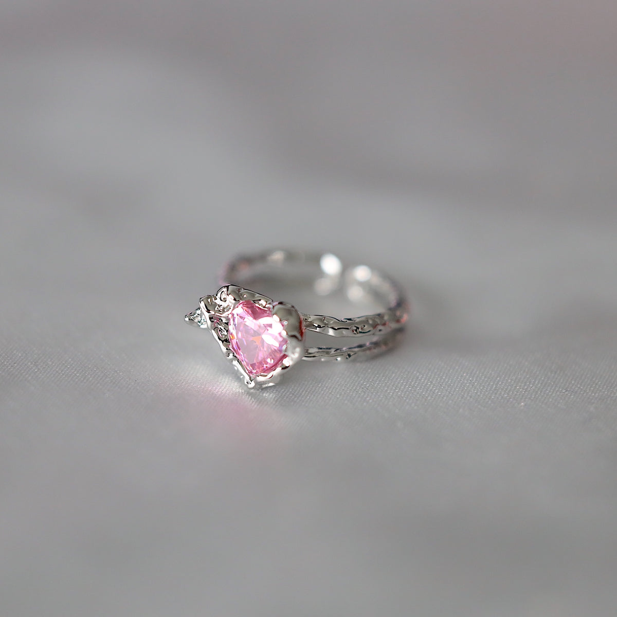 Metallic Pink Heart Gem Ring