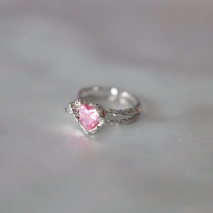 Metallic Pink Heart Gem Ring