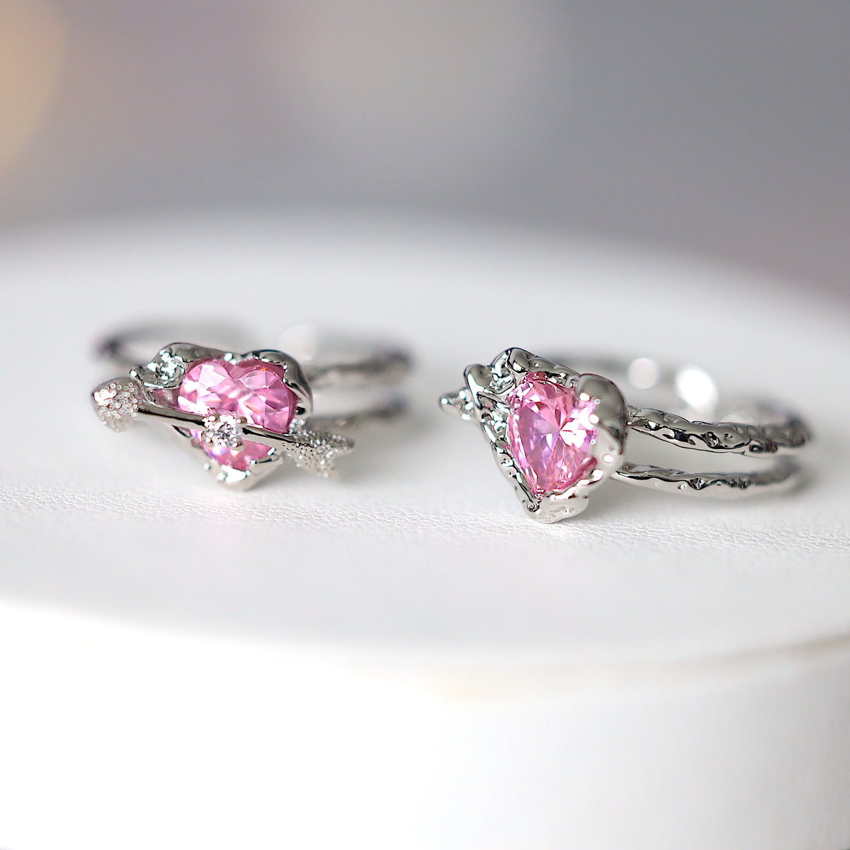 Metallic Pink Heart Arrow Ring