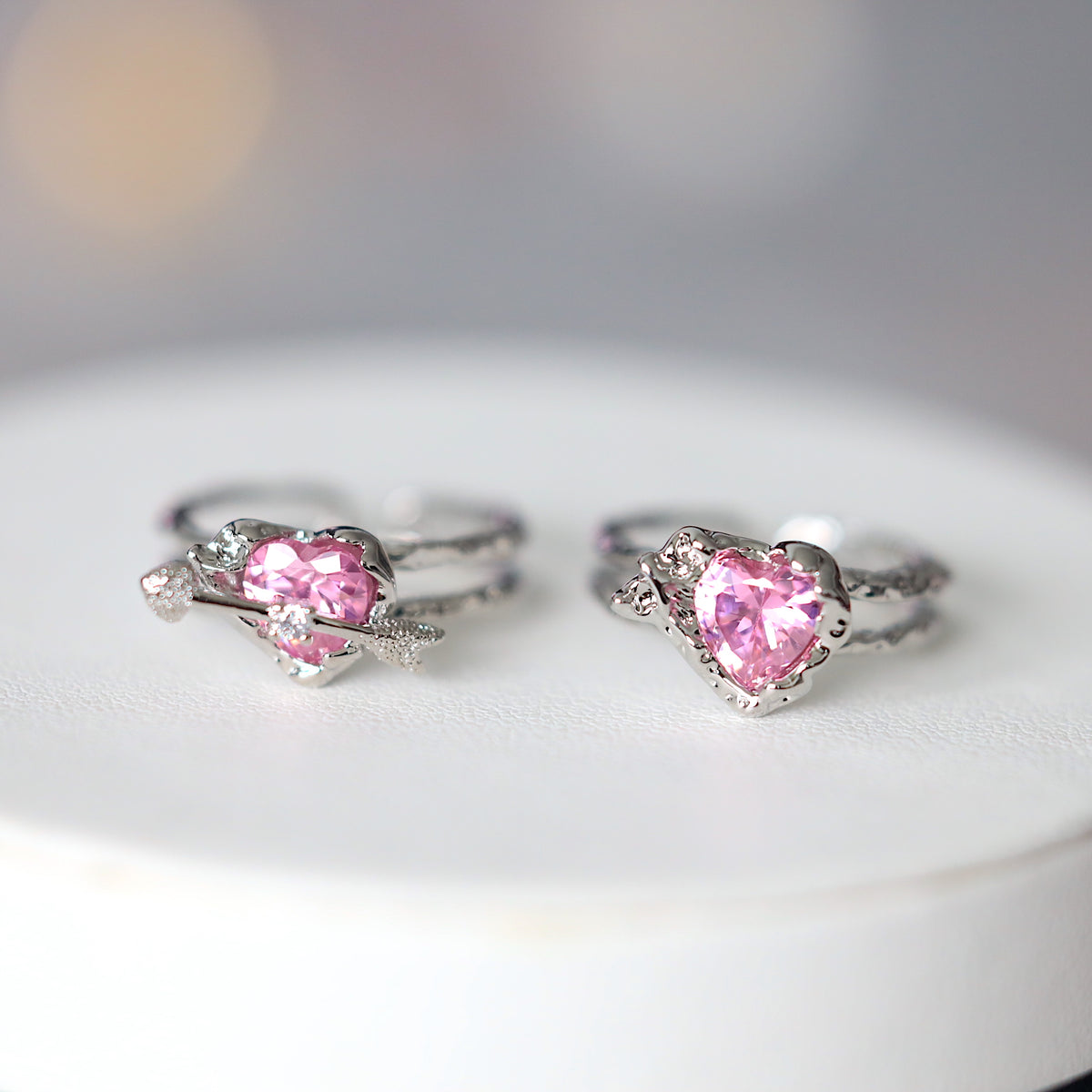 Metallic Pink Heart Arrow Ring