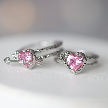 Metallic Pink Heart Arrow Ring