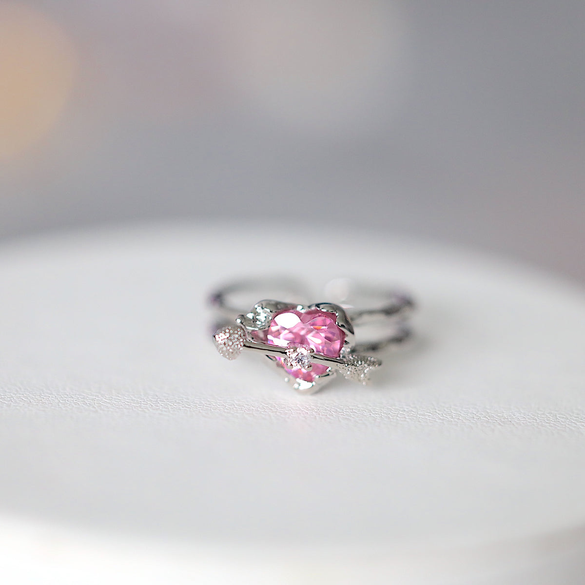Metallic Pink Heart Arrow Ring