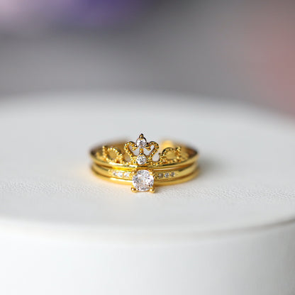 Set of Two Silver Crown Diamond Rings