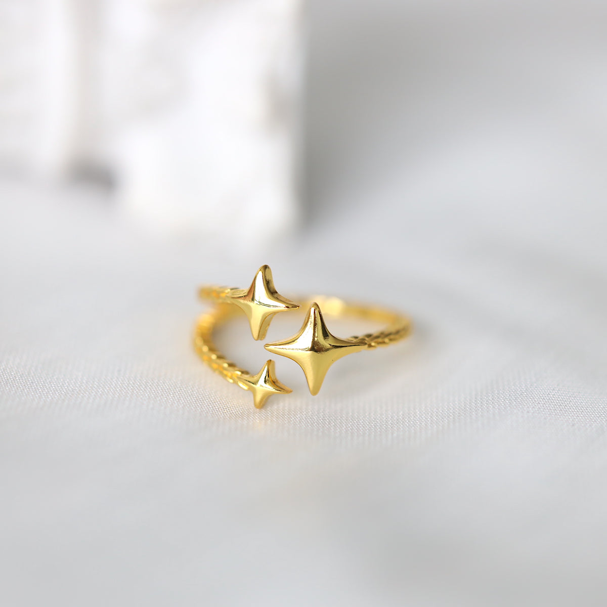 Triple Stars Dainty Gold Ring