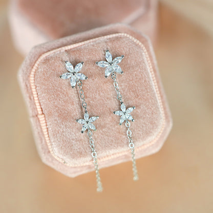 Double Flower Dangle Earrings