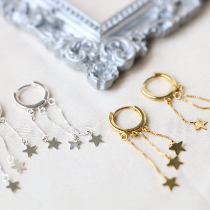 Silver Star Dangle Hoop Earrings